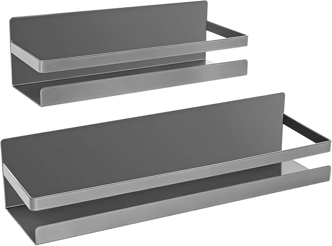 Uten Magnetic Spice Rack for Refrigerator 2 Pack, Kitchen Spice Organizer | Heavy Duty Metal Magnetic Schelves, Capacity of up to 23lbs, Muti-Use for Kitchen, Washing Machine, 16"*4.5" and 12"*4", Gray