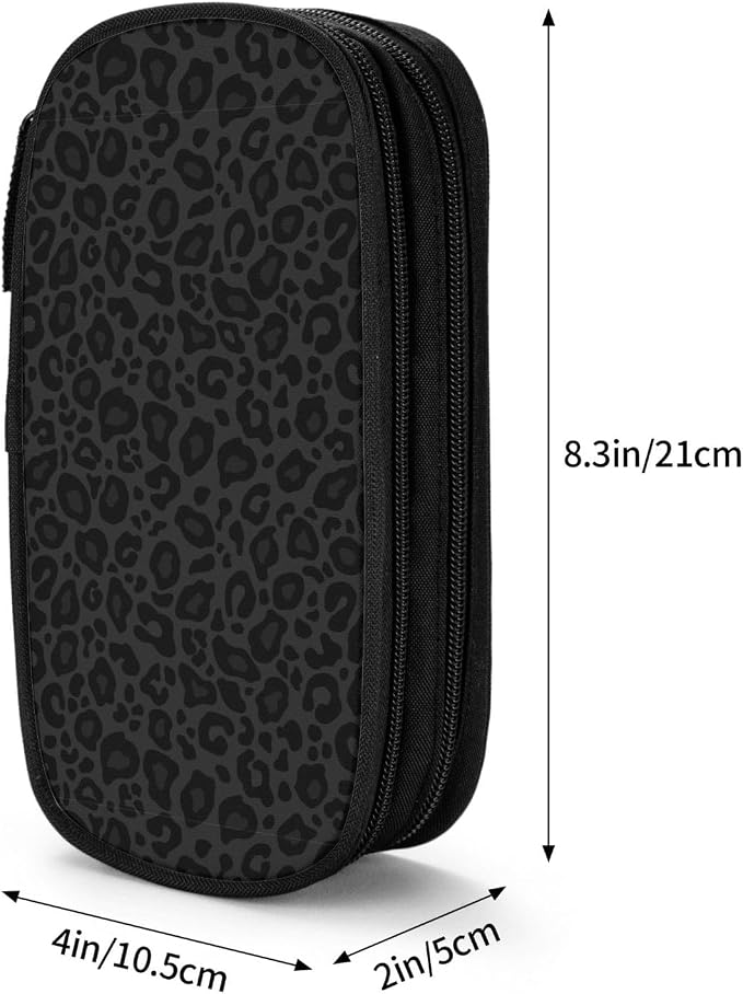 Perinsto Black Leopard Print Pencil Case Big Capacity Multi Compartment Stationery Box Pencil Pouch Holder Desk Organizer For School Office Home