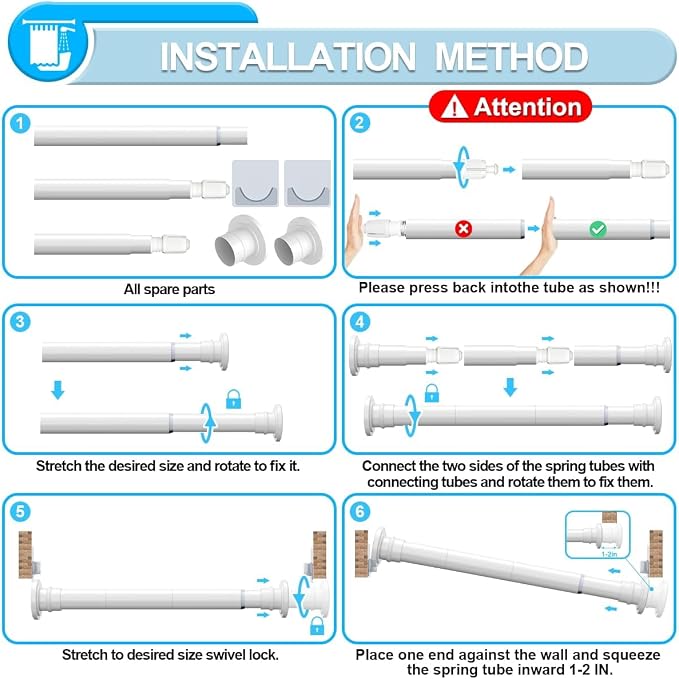 White Tension Rod 28-48 Inch, Small Shower Curtain Rod, Adjustable | Short Shower Rod with Heavy Duty Spring Design, Suitable for Windows, Doors and Bathroom Use
