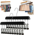 10/12-Clip Wooden Hanging Organizer, Sturdy Rack for Pants, Leggings, Socks, Hats, Scarves, Multi-Purpose Closet Storage for Home Use (2, Dark 10clip)