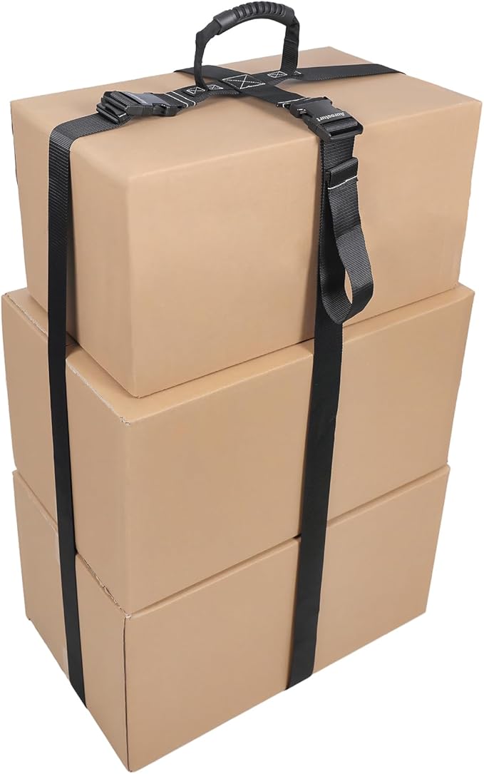 Box Carrying Strap with Handle Adjustable Straps for Battery Box Handheld Belt Carry Straps for Safely Moving and Lifting Heavy Boxes (Black, 118.1 Inch)