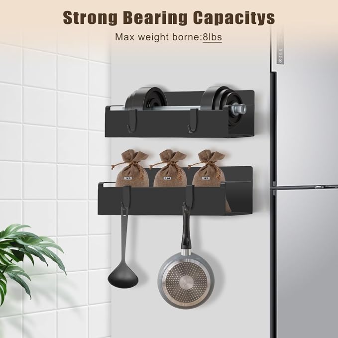 2 Pack Magnetic Storage Rack - Cup Holder for Stanley 30oz & Spice Organizer with Detachable 4 Hooks, for Fridge Cabinet Kitchen