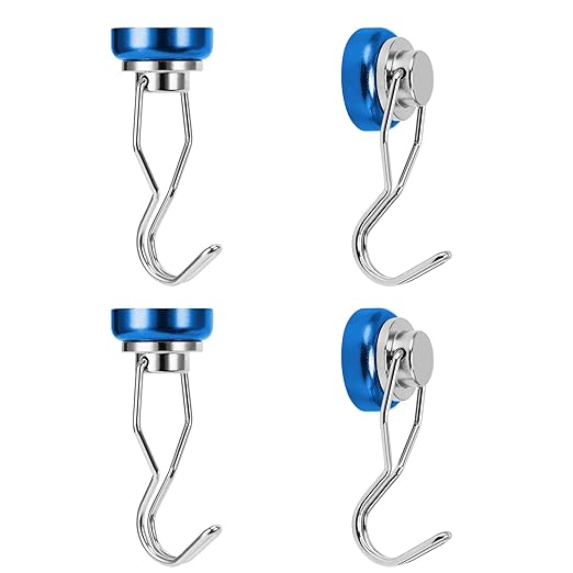 Ant Mag Swivel Magnetic Hooks 50lbs Heavy Duty Grill Magnet Hooks 4 Pack with Scratch Proof Stickers Great for Home Refrigerator Kitchen Store Grill BBQ Office Warehouse (Blue)