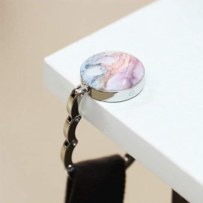 Bosketo Foldable Purse Hook Womens Bag Table Hanger Collection Desk Hooks for Purse (4pack Pretty Marble Hook)