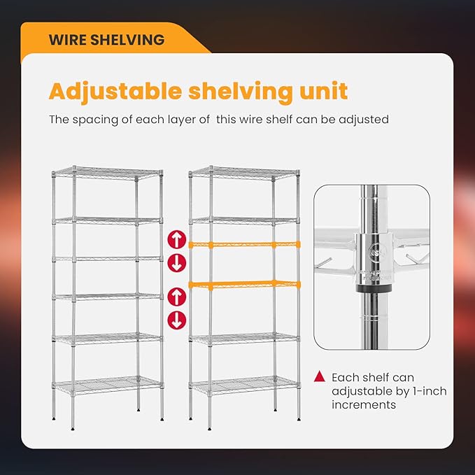 Meet perfect 6-Tier Wire Shelving Unit, 900LBS Heavy Duty Metal Storage Shelves, Adjustable Standing Rack Organizer for Kitchen Pantry Garage Laundry Room, 24" W x 14" D x 61" H
