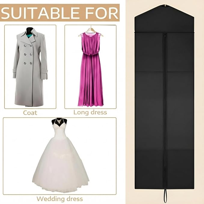 Sotiff Cotton Dress Garment Bags for Long Gowns Long Dress Travel Breathable Foldable Storage Bag Dust Proof (Black,70 x 23.6 Inch)