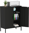 Washsemba Metal Storage Cabinet with Doors and Shelves,Multipurpose Storage Rack, 3-Tier Shelf,Metal Locker Style Accent Cabinet for Home Office,Living Room,Kitchen (Black, 40''H)
