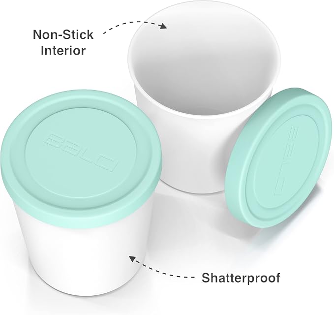 BALCI - Premium Ice Cream Containers (2 Pack - 1 Quart Each) Perfect Freezer Storage Tubs with Lids for Ice Cream, Sorbet and Gelato! - Mint