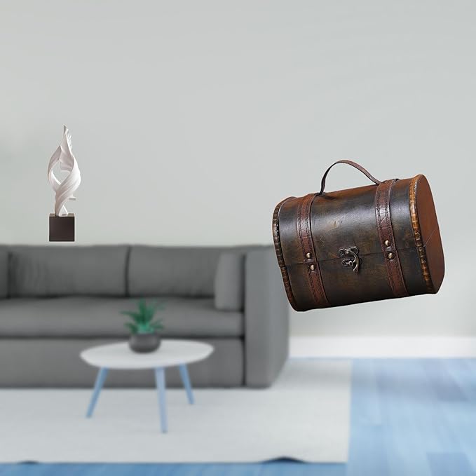 Abstract Resin Sculpture and Wooden Jewelry Box Organizer Vintage Storage Chest for Home Office Coffee Table Decor