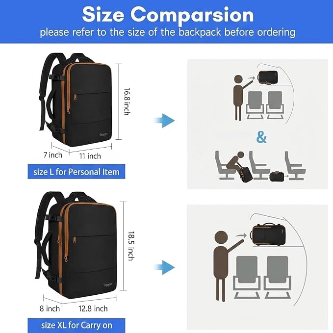 Taygeer Backpack for Women, Carry on Backpack with Laptop Compartment | Travel Laptop Mochila Carry On Luggage with Shoe Pouch, Airline Approved Personal Item Bag For Weekender Hiking, Black Khaki