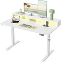 Klicelor Electric Standing Desk with Shelf, 55 Inch Height Adjustable Desk with Power Outlets & LED, Sit Stand Up Table with Monitor Stand, Computer Workstation for Home Office, White