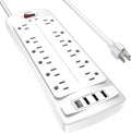 6 Feet Extension Cord Power Strip, Yintar Surge Protector with 12 AC Outlets and 4 USB Ports, 2700 Joules, ETL Listed, White