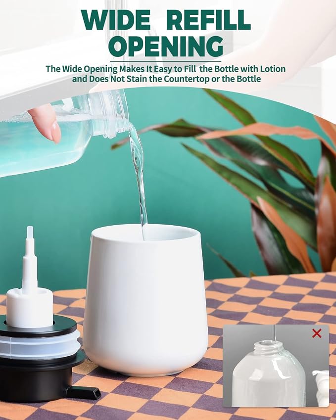 Bosilunlife 12Oz Ceramic Foam Soap Dispenser for Bathroom Kitchen Counter | Premium countertop foam pump creates delicate dense foam, stable desktop placement,Matte White