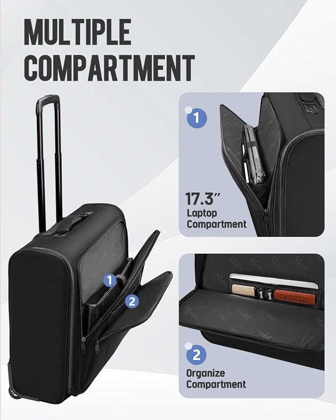 MATEIN Rolling Garment Bag with 2 Packing Cubes, Large Travel Garment Bags | Check-in Luggage, 17.3 Inch Laptop Compartment, Wrinkle Free, Wheeled Business Softside Suitcase, For Men and Women, Black
