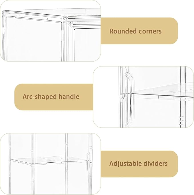 Attelite Shoe Storage Clear Shoe Organizer Boxes With 1 Adjustable Divider, Acrylic Sneaker Shoe Display Case With Magnetic Door,Clear Plastic Stackable Storage Bins With Lids,2 Pack