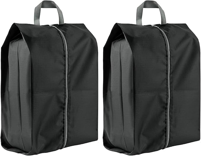 2 Pack Shoe Bags, Reusable Waterproof Shoe Bag for Travel, Gym, Sneaker Storage, Packing in Suitcase (2, Black)