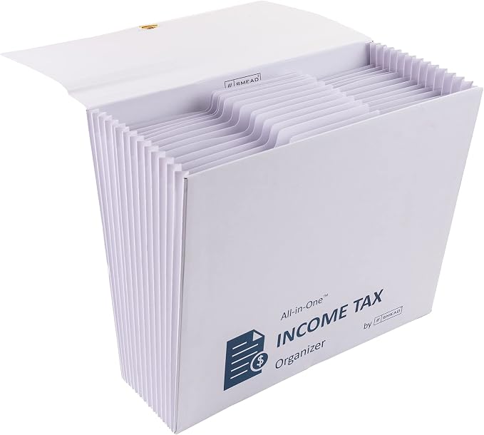 Smead All-in-One Income Tax Organizer, 12 Pockets, Flap and Cord Closure, Letter Size, Navy/White (70660) (Pack of 5)