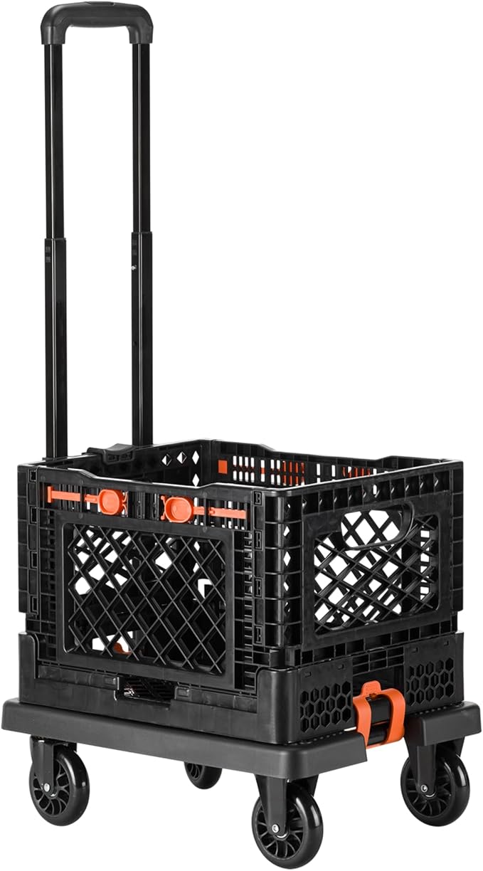 Navaris Folding Sack Truck with Transport Basket - Loadable up to 50 kg (110 lbs) - Rubber Wheels - Foldable Trolley with Tensioning Strap - Transport Trolly with Rain Cover
