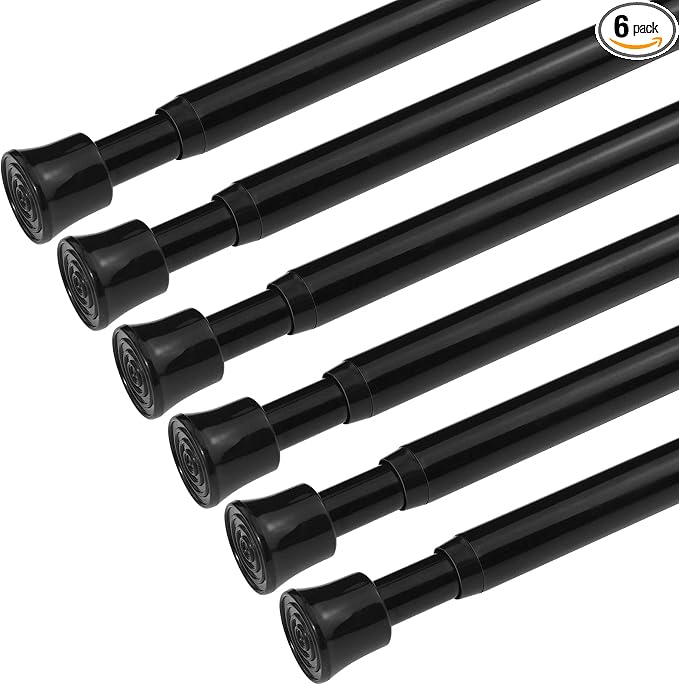 KXLife Spring Tension Rods for Windows Adjustable 28-49", 6Pcs, Black | No Drilling, Expandable Spring Loaded, Suitable for Shower, Kitchen, Wardrobe, Doorway