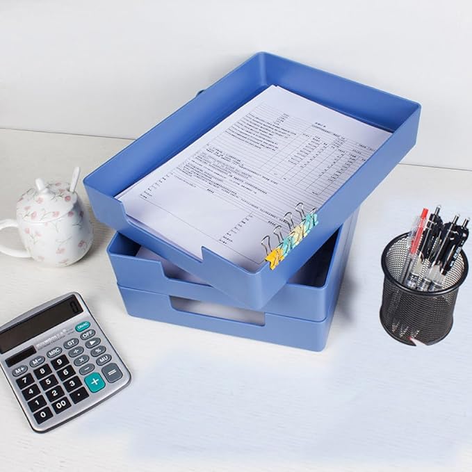 Letter-Size Tray, Desk Drawer Organizer for A4 Paper,Blue | Stackable plastic paper tray, fits A4 & letter. Desktop file organizer for office, school, home use. space-saving.