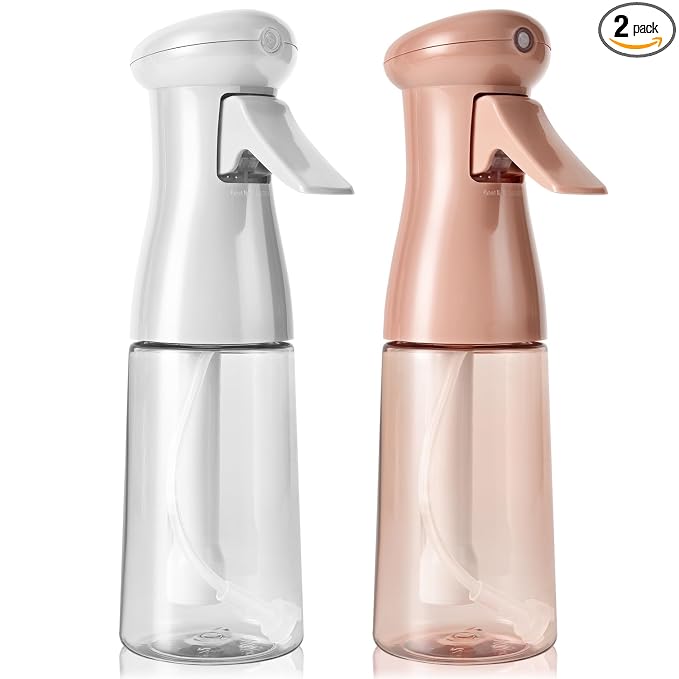 airbee Spray Bottle For Hair, Continuous Mister Sprayer, Ultra Fine Mist Empty Spraying Water Bottles for Hairstyling, Barbers, Salons, Essential Oil Scents, Cleaning, Plants (2 Pack, 6.8 OZ)