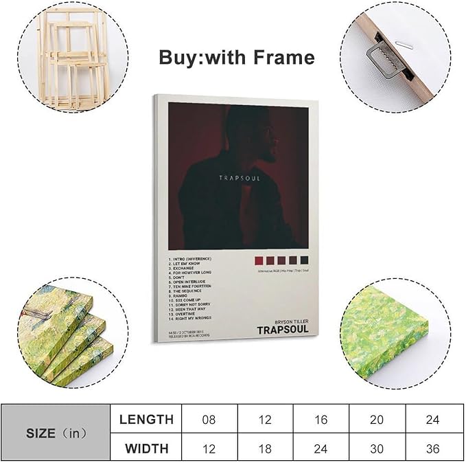 OrdaLi Bryson Poster Tiller Trapsoul Music Album Cover Canvas Poster Wall Art Decoration Print Picture Canvas Mural Suitable for Living Room Bedroom Decoration 08x12inch(20x30cm) Frame-style