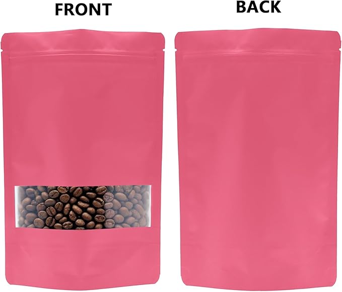 100PCS Foil Pouch Mylar Bags with Clear Window,ULIFESTAR Stand Up Sealable Bags with Tear Notches,Resealable for Food,Party Favors,Gift Packaging and Small Business(16 * 24cm/6.3 * 9.45",Pink)