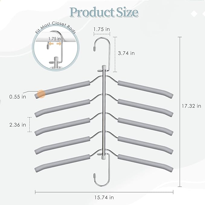 Clothes Hangers Space Saving Shirt Hangers, Non Slip Multi Shirt Organizer for Closet with Foam Padded Closet Organizers and Storage for T Shirt Short Dress Sweater Blouse Hoodie Coat Grey 4 Pack