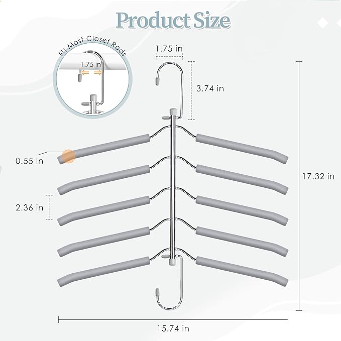 Clothes Hangers Space Saving Shirt Hangers, Non Slip Multi Shirt Organizer for Closet with Foam Padded Closet Organizers and Storage for T Shirt Short Dress Sweater Blouse Hoodie Coat Grey 2 Pack