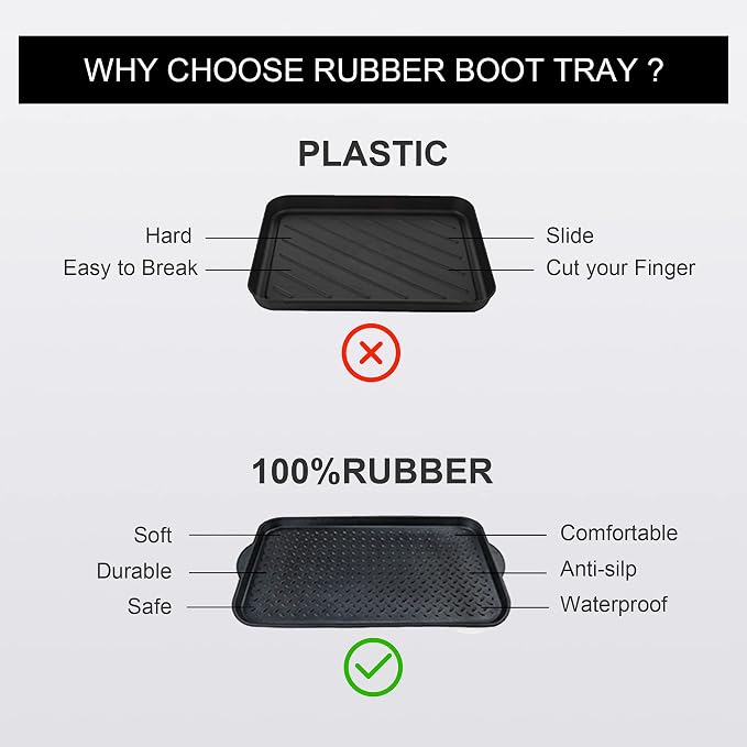Matace 2 Pack Rubber Small Boot Tray for Entryway,Boot Mat,Shoe Tray,Shoe Mat for Indoor and Outdoor Use, 27.95"x 15.74" (Pack of 2)