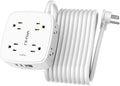 20 Ft Surge Protector Power Strip - 8 Widely Outlets with 4 USB Ports, 3 Side Outlet Extender with 20 Feet Extension Cord, Flat Plug, Wall Mount, Desk USB Charging Station, ETL, White