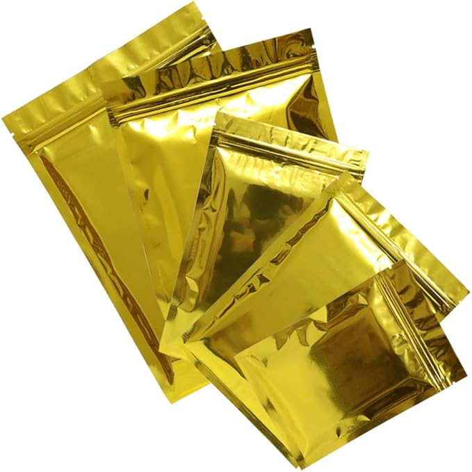 100PCS Customized Resealable Mylar Bag Foil Flat Packaging Bag with Tear Notch,Single-Color Printing for LOGO,QR Code,Text (Gold, 18 * 26CM/7.1"*10.2"-100PCS-One Color Print)