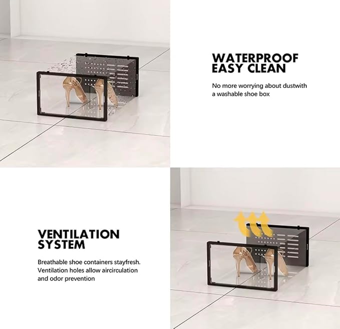 Stackable Shoe Storage Boxes, Clear Front Drop Door, Foldable Plastic Organizer with Ventilation, 12 Pack
