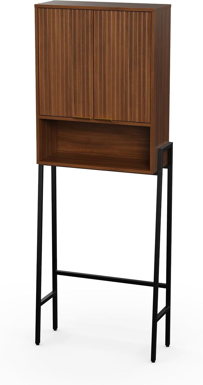 25" W Over The Toilet Storage Cabinet with Fluted Door,Bathroom Organizers and Storage with Adjustable Shelves, Modern Over Toilet Organizer for Bathroom,Restroom,Laundry,Walnut