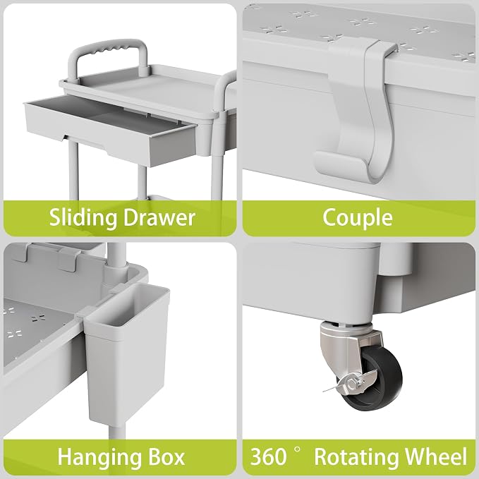 Sorgion 3 Tier Rolling Cart Organizer,Laundry Room Bathroom Organizers and Storage Office Shelves Mobile Shelving Unit Kitchen Trolley Cart with Wheels for Art,Craft,Diaper,Bedside,Snack(Grey)