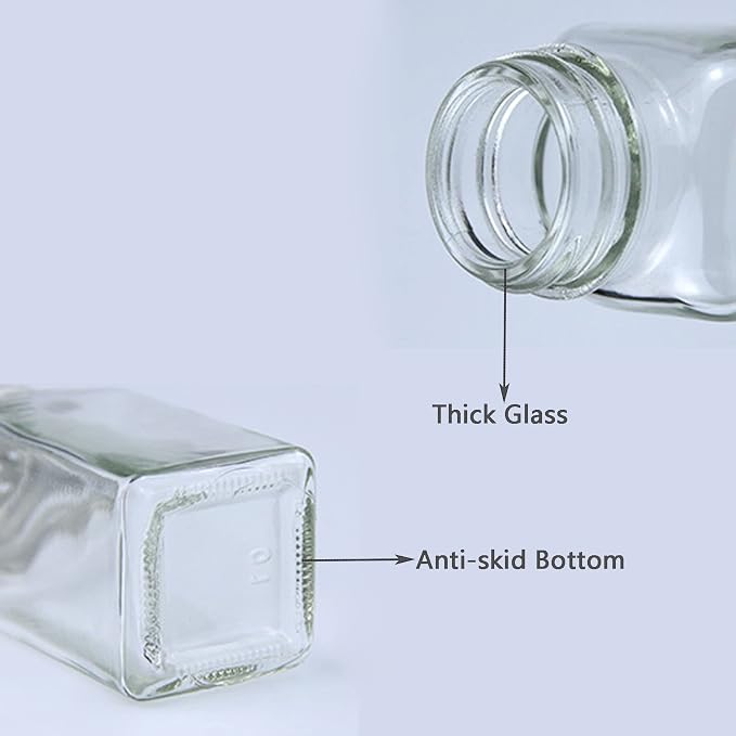 2-Pack Glass Spice Jars Set, With Spice Labels, Chalk Marker, Funnel, Shaker Lids and Airtight Metal Caps Included, 4oz Empty Spice Bottles, Square/Cylinder (Square)