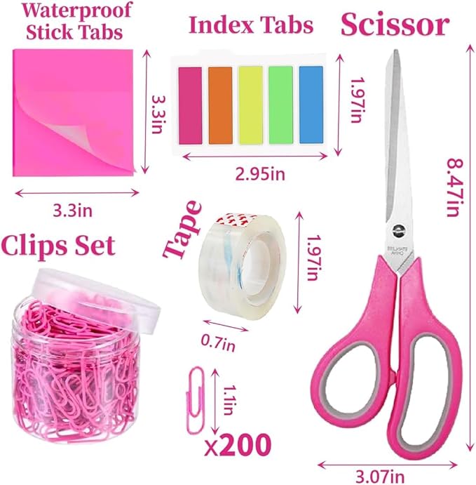 Hot Pink Office Supplies Set for Kids, Stapler and Tape Dispenser for Women, Pink Desk Accessories for Kids, Office Desk Accessories Gift for Women, Boss Lady, Coworkers