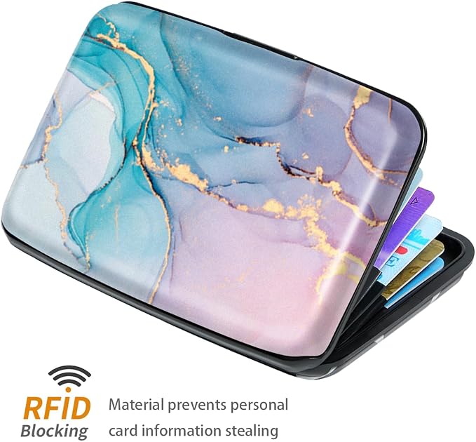 Coco Rossi Credit Card Holder RFID Aluminum Small Mini Wallet Women | Metal Wallet, Business Cards Holder, ID Case, Slim Sleeves, Womens Girls Gift, Carry Wallets for Travel, Gradient Marble