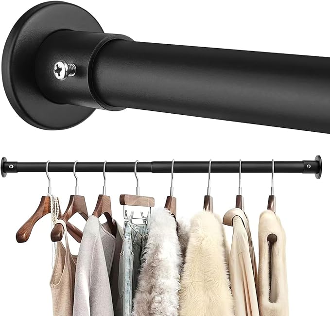 Closet Rods For Hanging Clothes, 17-40 Inch Adjustable Closet Rod, Stainless Steel Heavy Duty Closet Hanging Rod-Black