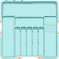Homecor Silverware Organizer - Expandable Large Kitchen Drawer Organizer Utensil Organizer with 2 Knife Block Inserts, 22"x 19"Cutlery Tray with Drawer Dividers for Kitchen Flatware (Turquoise)