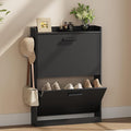 Shoe Cabinet Organizer with 2 Flip Drawers, Freestanding Shoe Rack Cabinet, 23.6" W × 6.3" D × 33.1" H Narrow Shoe Cabinet Storage for Entryway, Foyer, Hallway, Black