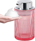 Foaming Soap Dispenser, 12 Oz Pink Glass Foam Hand Soap Dispenser, Refillable Lotion Soap Dispenser with Removable Pump for Kitchen Hand Wash Dispenser, Modern Slim Ribbed Bottle for Decor