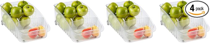YouCopia RollOut Fridge Drawer 8”, Adjustable Bin Refrigerator Organizer (Pack of 4)