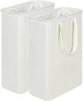 efluky 2 Pack Slim Laundry Basket with Lid, Narrow Laundry Hamper with Handles, Collapsible Dirty Clothes Hamper, Tall Laundry Bin for Laundry Room, Dorm and Bedroom, 50L Beige