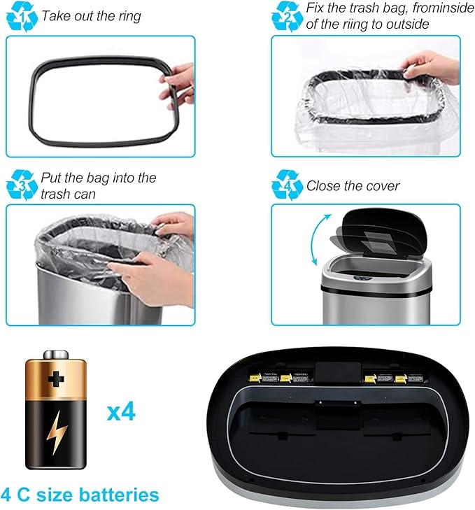 Bigacc Kitchen Trash Can | Stainless Steel 13 Gallon Trash Can | 50L Touch Free Garbage Can with Lid | Electronic Sensor High Capacity Trash Bin for Bathroom Kitchen Office, Silver
