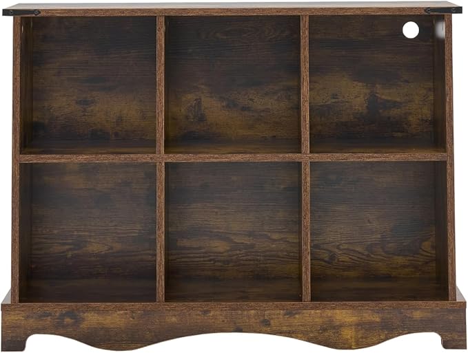 6 Cube Storage Organizer Bookcase, Long Horizontal Wood Bookshelf with Open Compartments, Multi-Purpose Cube Shelf, Hallway TV Stand for Living Room, Bedroom, Entryway, Brown