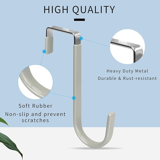 FYY Over the Door Hooks, Single-Hanger 4 Pack, Fits Doors 1 3/8" Grey | Heavy Duty Metal, Hold 20lbs, Rubber-Coated, No-Drilling, for Bathroom Dorm, Hanging Towels Clothes Hats Bags Coats Wreaths