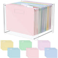 Dispowreath 24 Hanging File Folder with Acrylic Organizer for Letter/a4 Size Desktop Clear File Storage Box with Handles for Home Work Office Use(Macaroon,Classic)