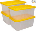CX BLACK & YELLOW 27-Gallon Heavy Duty Clear Stackable Storage Bins with Lids, Dorm Room Essentials, Dorm Storage, Moving Boxes, Back to School, Classroom Organization, Home Organization, 4 Pack (14.3H x 20.6W x 30.6D)