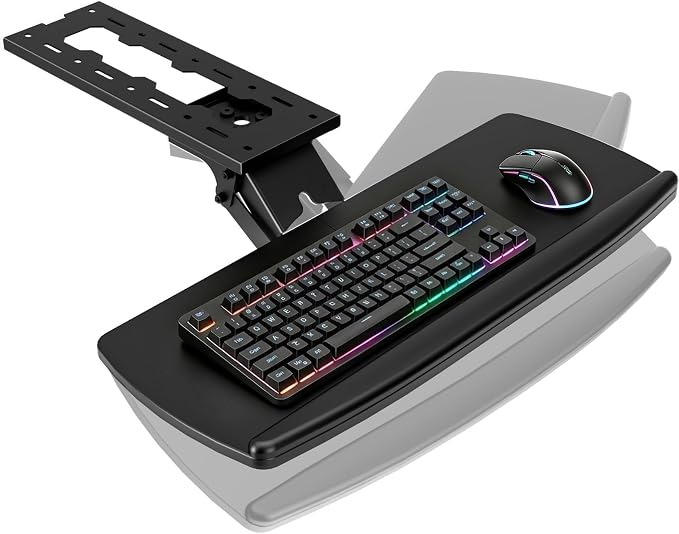 Keyboard Tray Under Desk with Storage Drawer, Height Adjustable Keyboard Tray Slide Out 360° Swivel Tilt, Ergonomic Under Desk Mount Keyboard & Mouse Holder for Gaming Home Office, Black